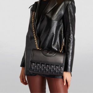 Tory Burch Black Large Fleming Convertible Shoulder Bag. Like new with dust bag